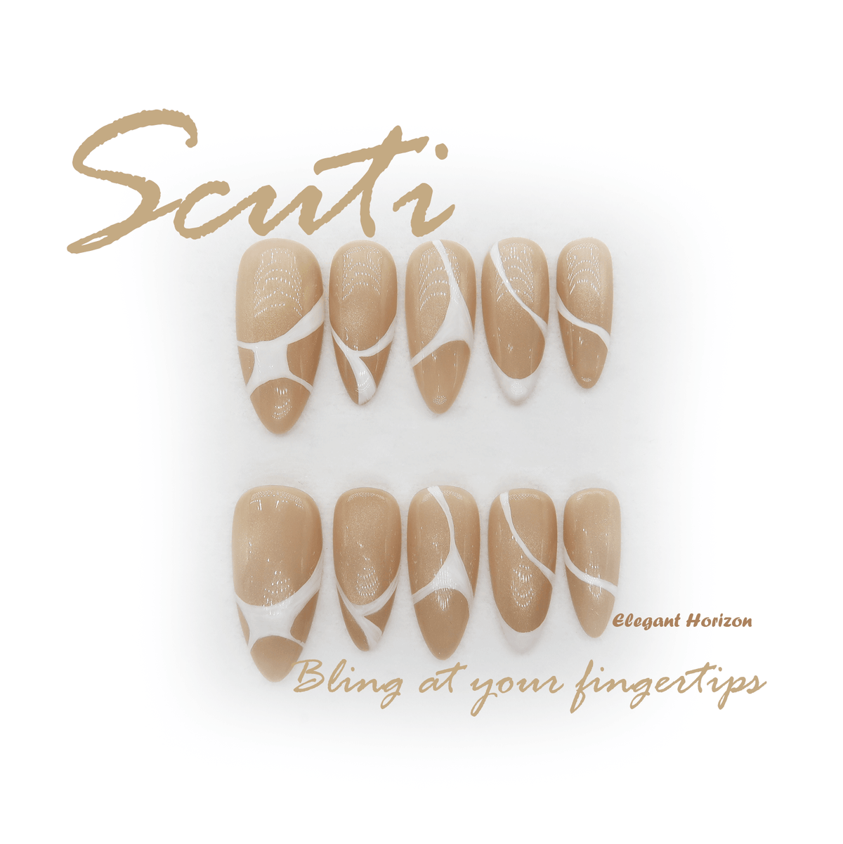 Elegant Horizon - Handmade Press On Nails - Medium Almond / Exclusive Designer Collection - Scuti Luxury