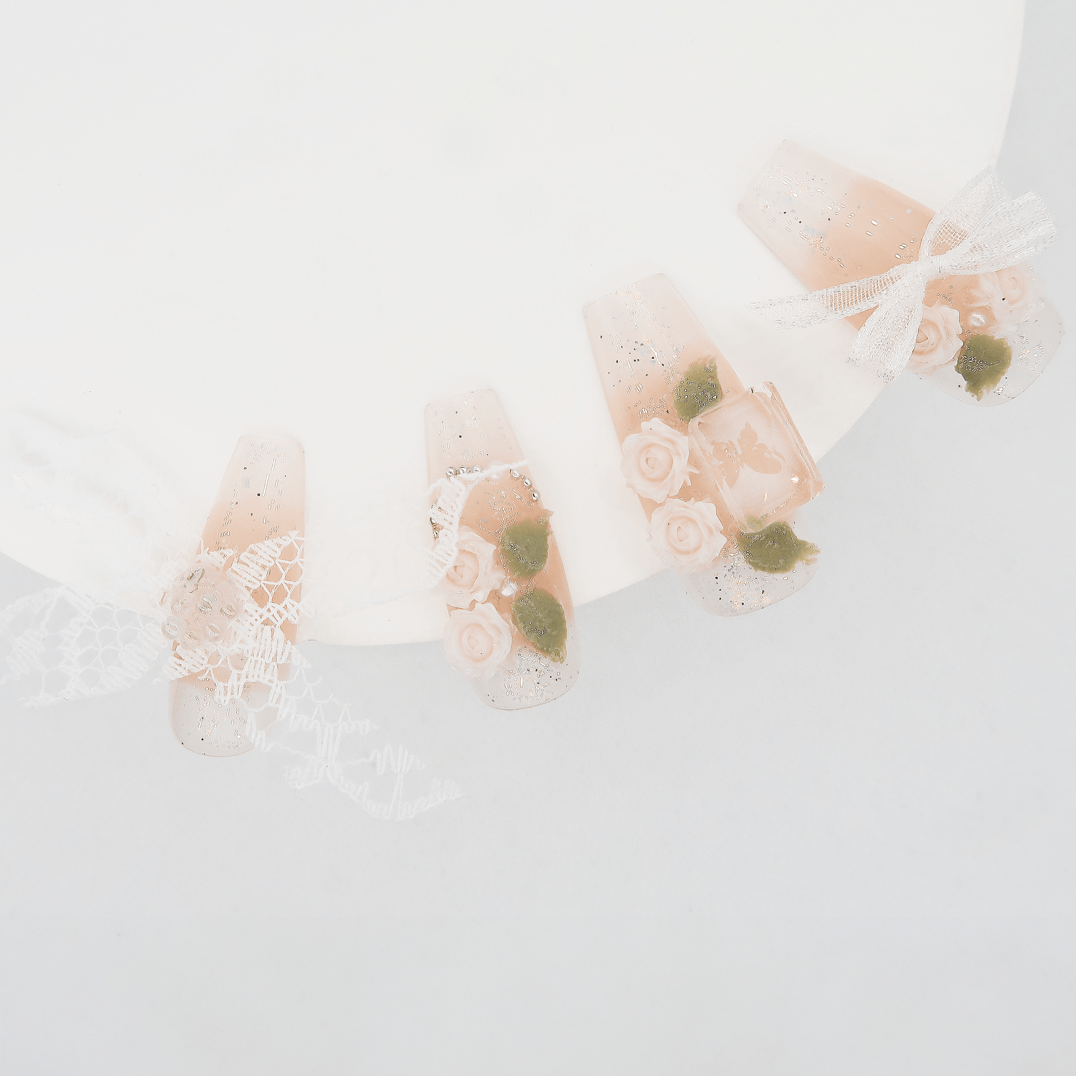 Ethereal Blossom - Handmade Press On Nails - Long Coffin - Scuti Luxury