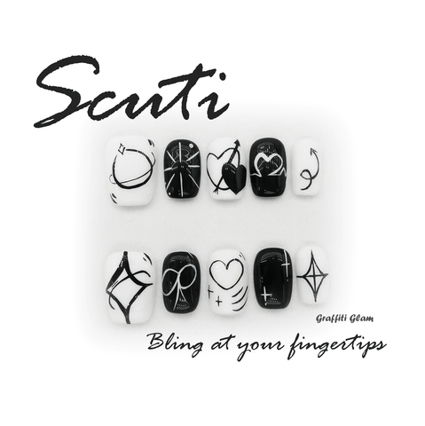 Graffiti Glam - Handmade Press On Nails - Short Square / Exclusive Designer Collection - Scuti Luxury