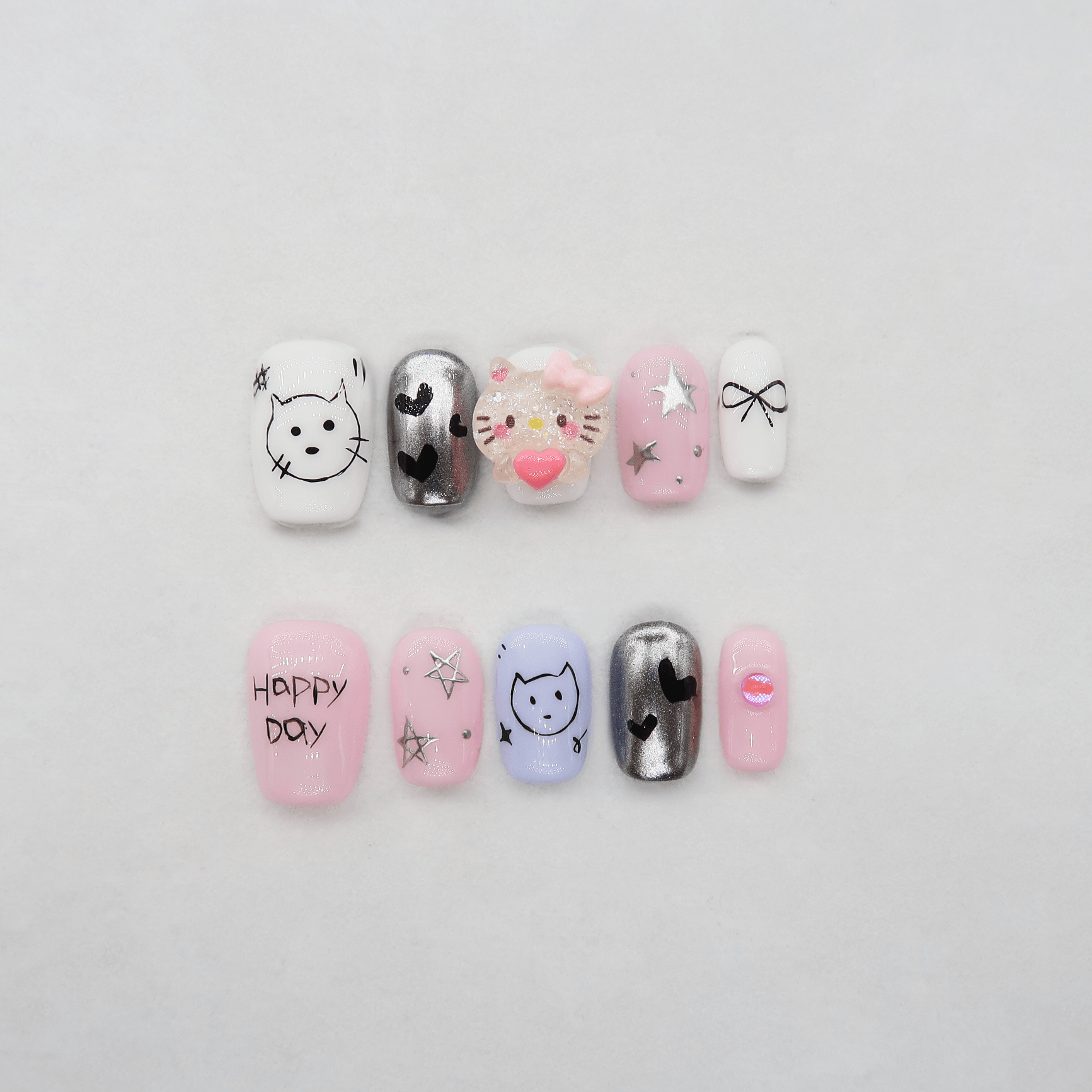 Kitty Bliss - Handmade Press On Nails - Short Square / Exclusive Designer Collection - Scuti Luxury