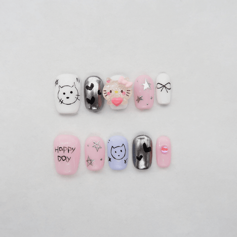 Kitty Bliss - Handmade Press On Nails - Short Square / Exclusive Designer Collection - Scuti Luxury