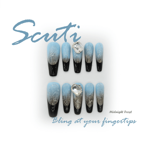 Midnight Frost - Handmade Press On Nails - Long Coffin / Exclusive Designer Collection - Scuti Luxury