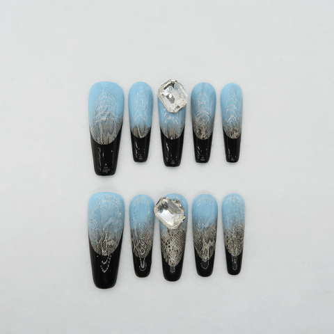 Midnight Frost - Handmade Press On Nails - Long Coffin / Exclusive Designer Collection - Scuti Luxury