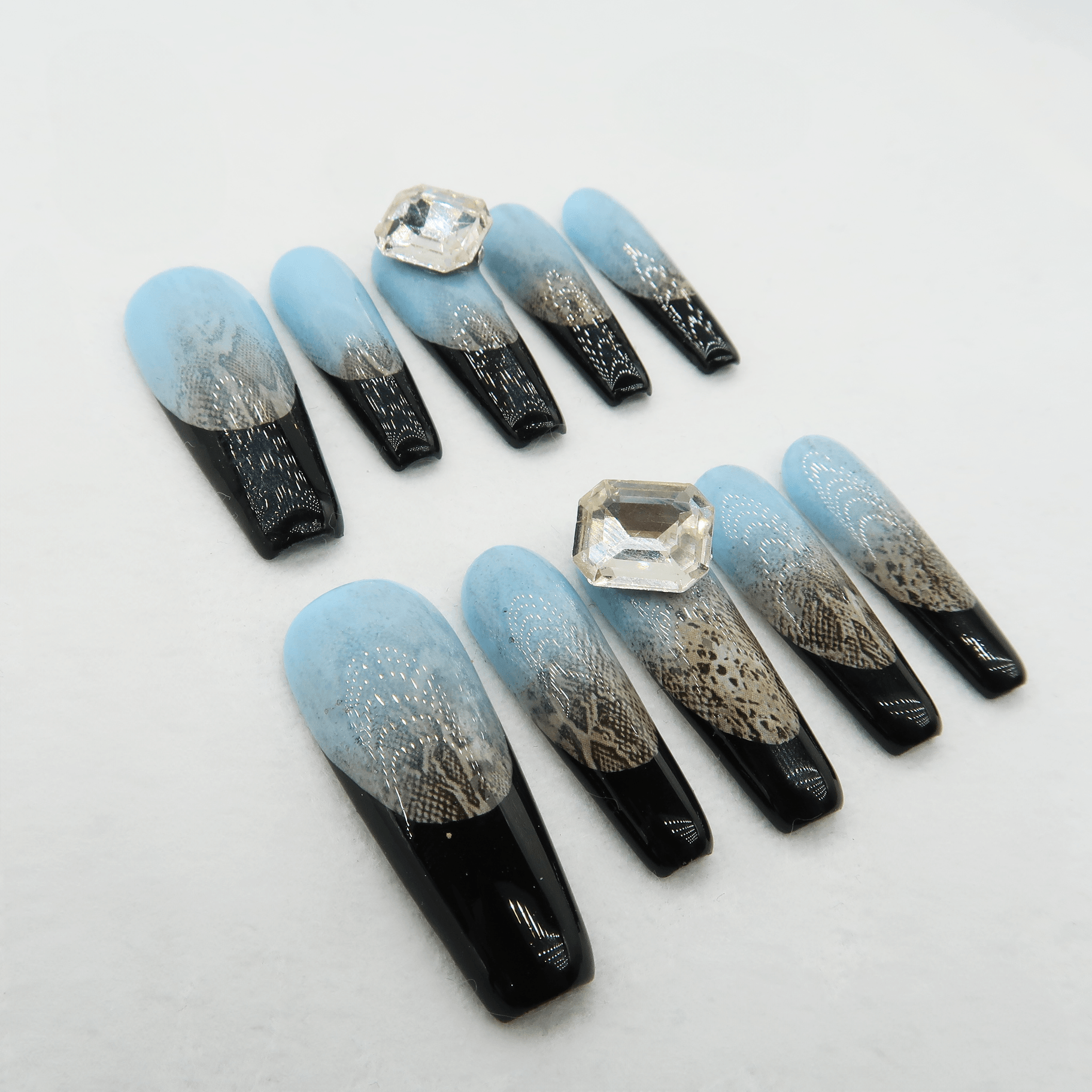 Midnight Frost - Handmade Press On Nails - Long Coffin / Exclusive Designer Collection - Scuti Luxury