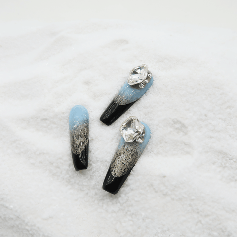 Midnight Frost - Handmade Press On Nails - Long Coffin / Exclusive Designer Collection - Scuti Luxury