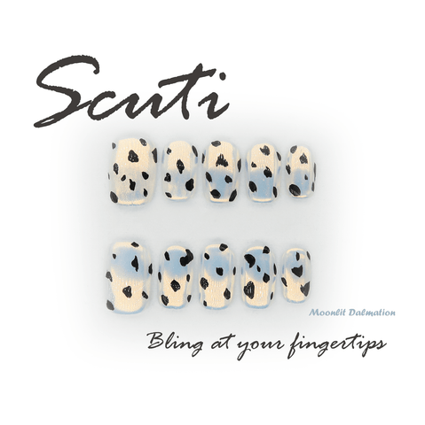 Moonlit Dalmation - Handmade Press On Nails - Medium Square / Exclusive Designer Collection - Scuti Luxury