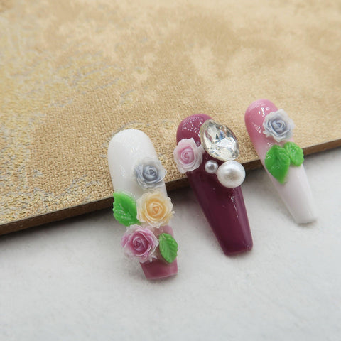 Rose Garden - Handmade Press On Nails - Long Coffin - Scuti Luxury