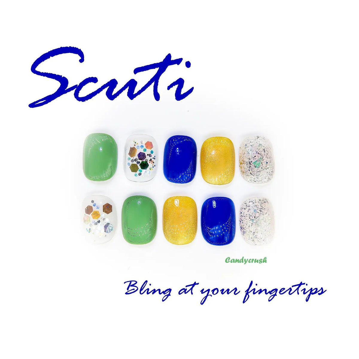 Candycrush Designer Exclusive Press-On Nails by Scuti - Vibrant, Glitter Accented, Salon-Quality